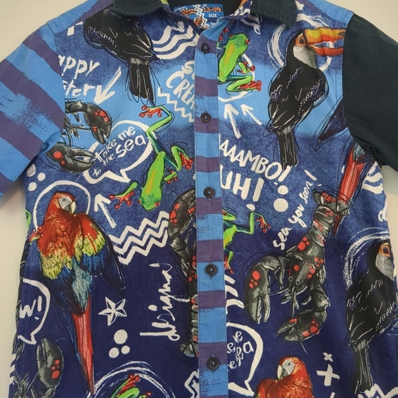 Desigual Shirt Youth Boys 13-14 Button Colorful Short Sleeve Luxury Unique Surf - Picture 2 of 8